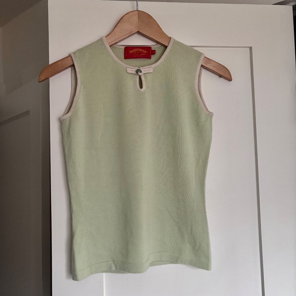 Vintage Sweaters - VINTAGE 100% Cashmere Spring Green Sleeveless Vest S EUC